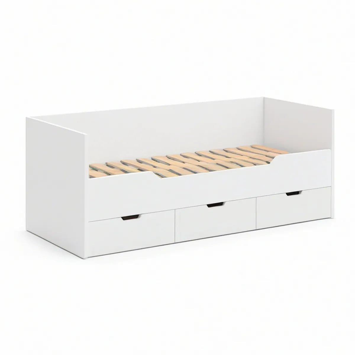 Weisses Kinderbett 90 x 200 cm mit Lattenrost und 3 Schubladen