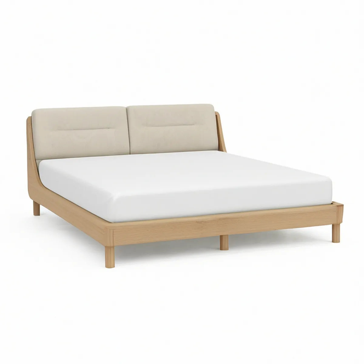 Doppelbett 160 x 200 cm aus Eichenholz mit gepolstertem Kopfteil in Natur/Beige