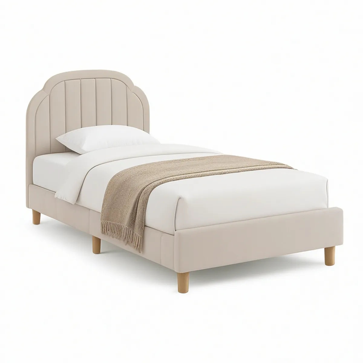 Polsterbett Beige mit abgerundetem Kopfteil, 90 x 200 cm