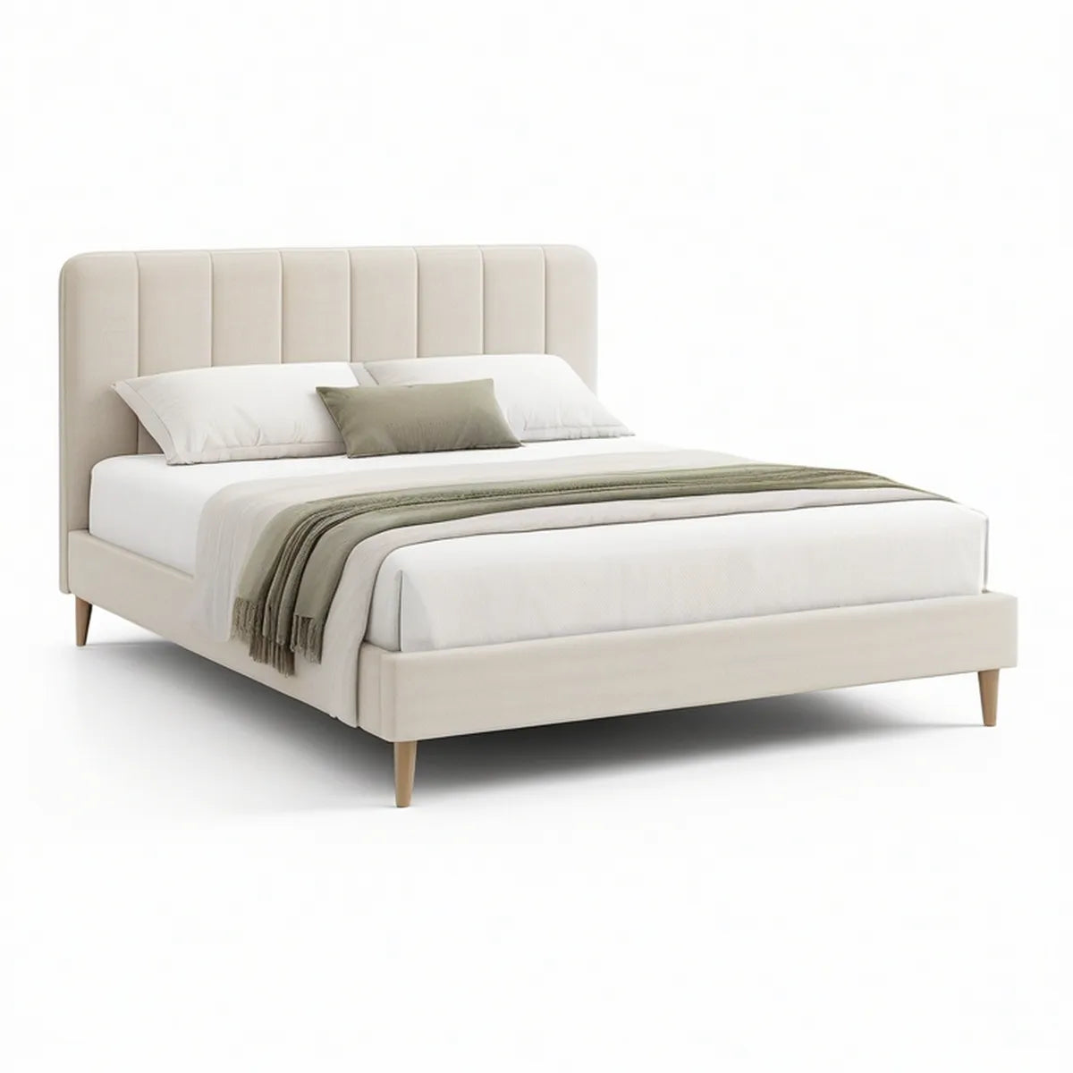 Gepolstertes Bettgestell 160 x 200 cm in Creme mit Naturholzfüssen
