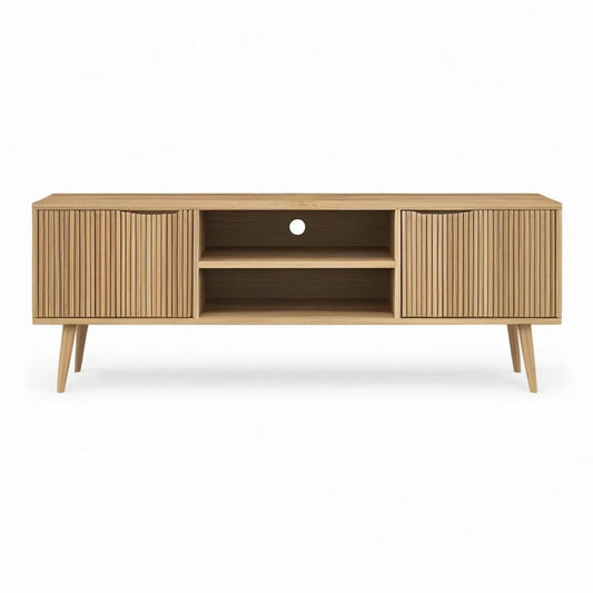 TV-Lowboard aus MDF mit Eichenfurnier in Natur-Eiche, 180 x 40 x 60 cm