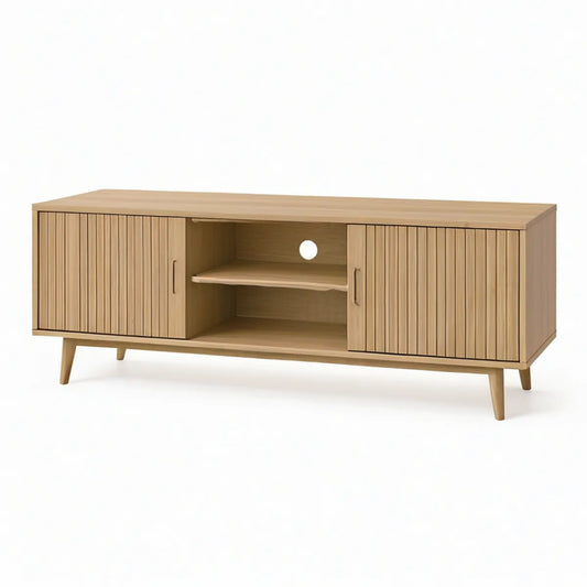 TV-Lowboard aus MDF mit Eichenfurnier, Natur-Eiche, 150 x 40 x 60 cm