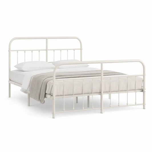 Metallbett 160 x 200 cm aus Stahl, Cremeweiss