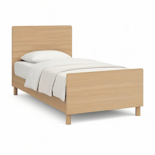 Einzelbettgestell 90 x 200 cm aus MDF mit Eichenfurnier, Natur