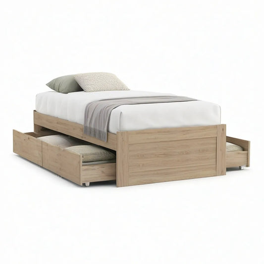Einzelbett 90 x 200 cm mit 2 Schubladen, Eichenoptik Natur
