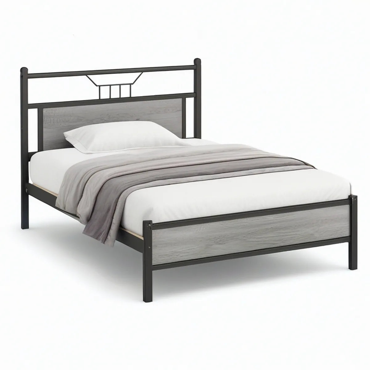 Doppelbett aus Stahl und MDF, 140 x 200 cm, Schwarz/Grau