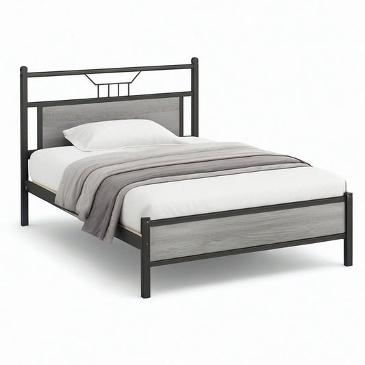 Doppelbett aus Stahl und MDF, 140 x 200 cm, Schwarz/Grau