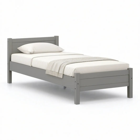 Bettgestell aus massivem Kiefernholz Grau, Liegefläche 90 x 200 cm