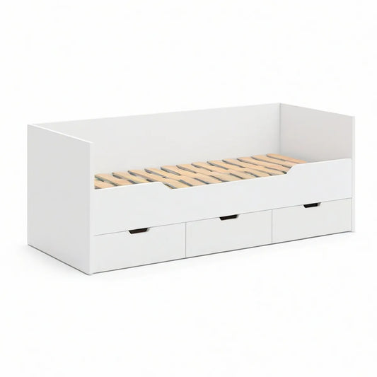 Weisses Kinderbett 90 x 200 cm mit Lattenrost und 3 Schubladen