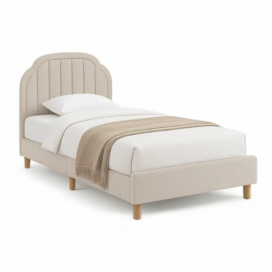 Polsterbett Beige mit abgerundetem Kopfteil, 90 x 200 cm