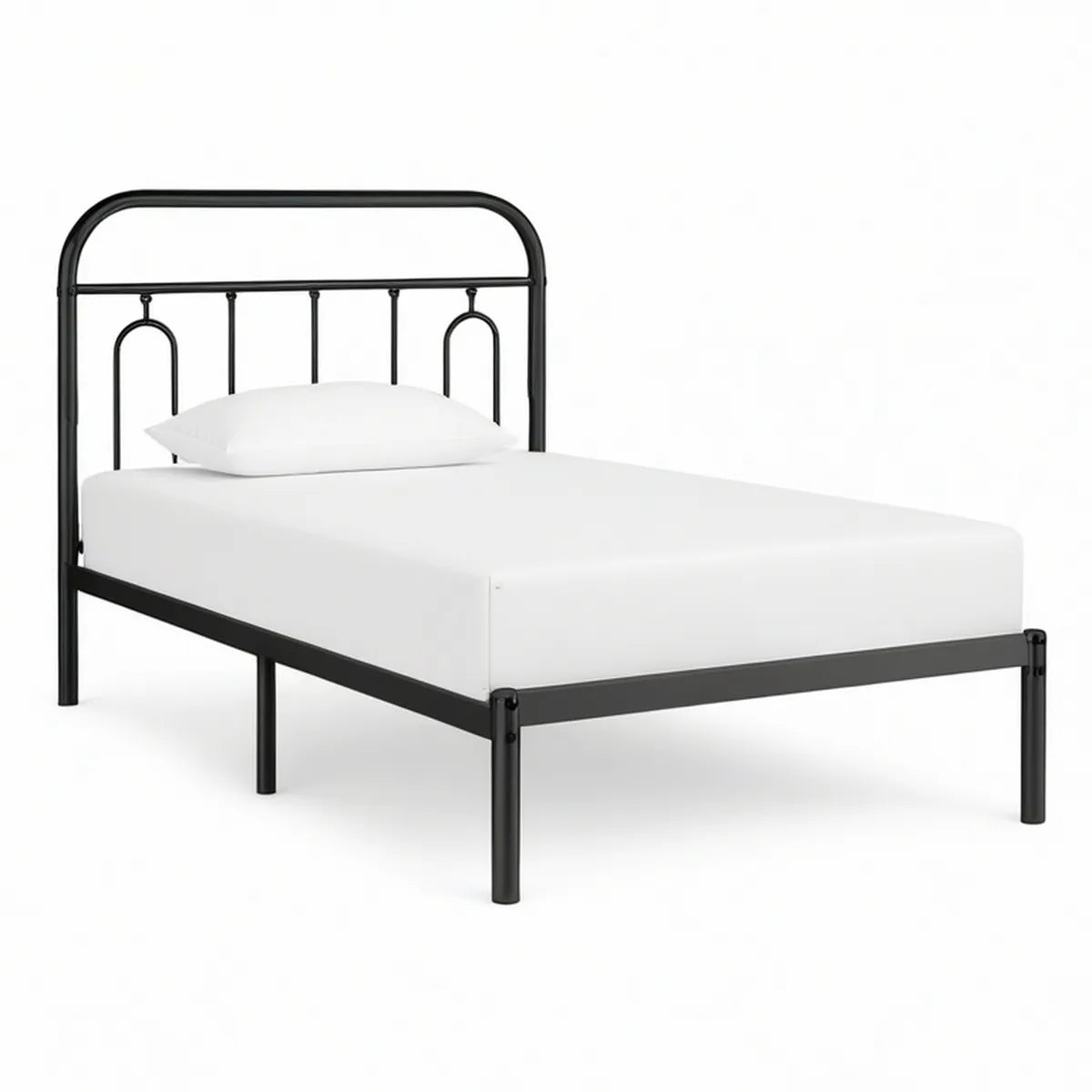 Metallbett 90 x 200 cm mit hohem Kopfteil, Schwarz