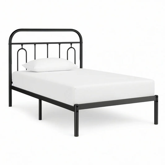Metallbett 90 x 200 cm mit hohem Kopfteil, Schwarz