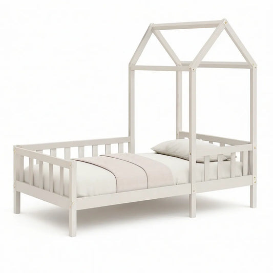 Hausbett für Kinder 90 x 200 cm aus massivem Kiefernholz Weiss